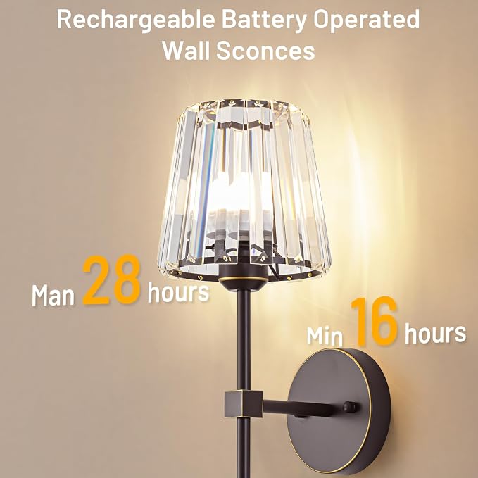 Crystal Battery Operated Wall Sconces Set of 2, 12 RGB and 3CCT Dimmable Wall - Image 9