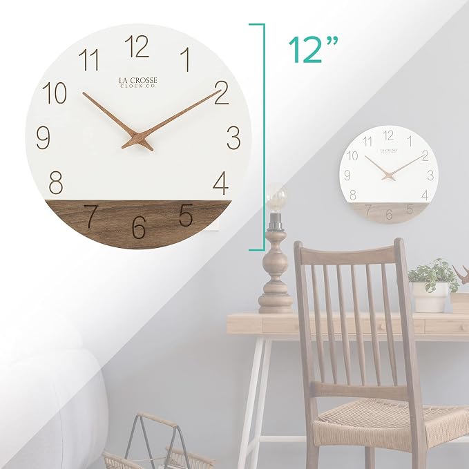 La Crosse Clock 404-3630B 12 inch Ivory Sierra Wood Quartz Analog Wall Clock - Image 6