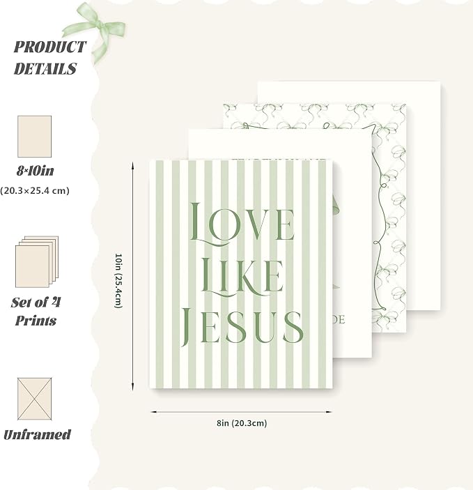 LARTSFRO Coquette Sage Green Bow Jesus Wall Art Decor Posters, Inspirational - Image 2