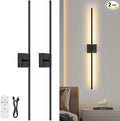 Wall Sconces Set of Two with Remote Control, 39.4 in Dimmable Black Battery by JZEKVN