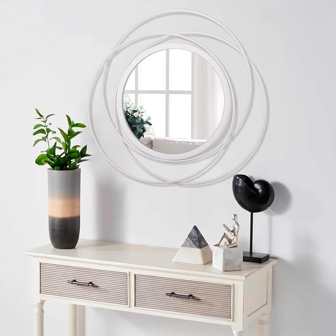 White Round Wall-Mounted Mirrors Wire Modern Metal Frame Arts Mirrors Home - Image 5