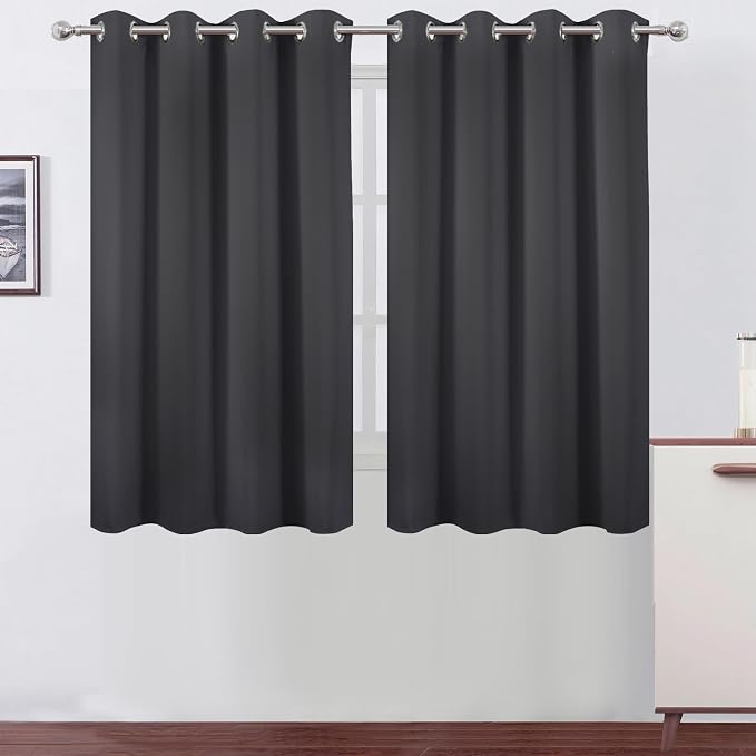 LEMOMO Blackout Curtains 66 x 54 Inch Long Dark Grey Curtains Set of 2 Panels by Lemomo