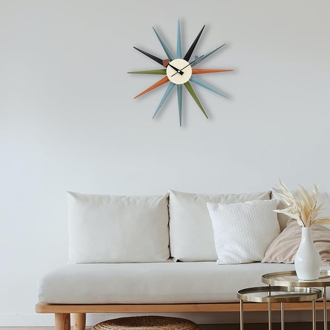 Mid Century Modern Wall Clock Large Silent Non Ticking 18 inch Solid Wood Retro - Image 2