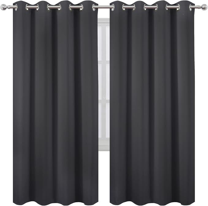 LEMOMO Blackout Curtains 66 x 72 Inch Long Dark Grey Curtains Set of 2 Panels - Image 2