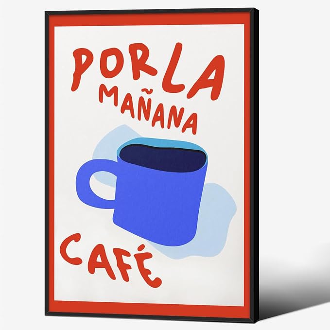Black Framed Wall Art Posters Kitchen Por La Mañana Cafe Print Vintage Coffee by PDFI