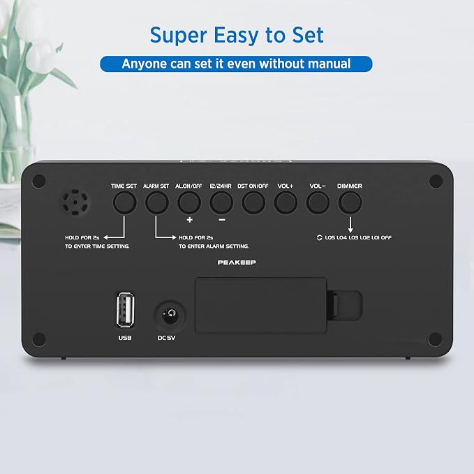 Peakeep Digital Alarm Clock for Bedroom Bedside, Loud Alarm Clock for Heavy - Image 5