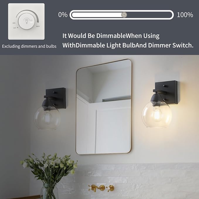 Bathroom Light Fixtures, 1-Light Matte Black Vanity Light - Image 3