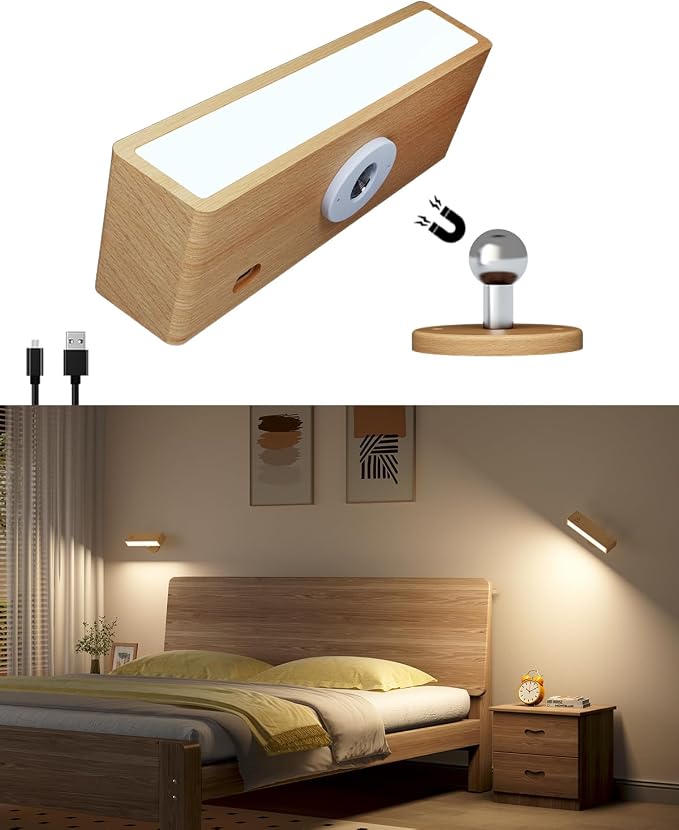 DetarZinLED Wall Lights Battery Operated Wooden, Magnetic Wall Sconces by DetarZinLED