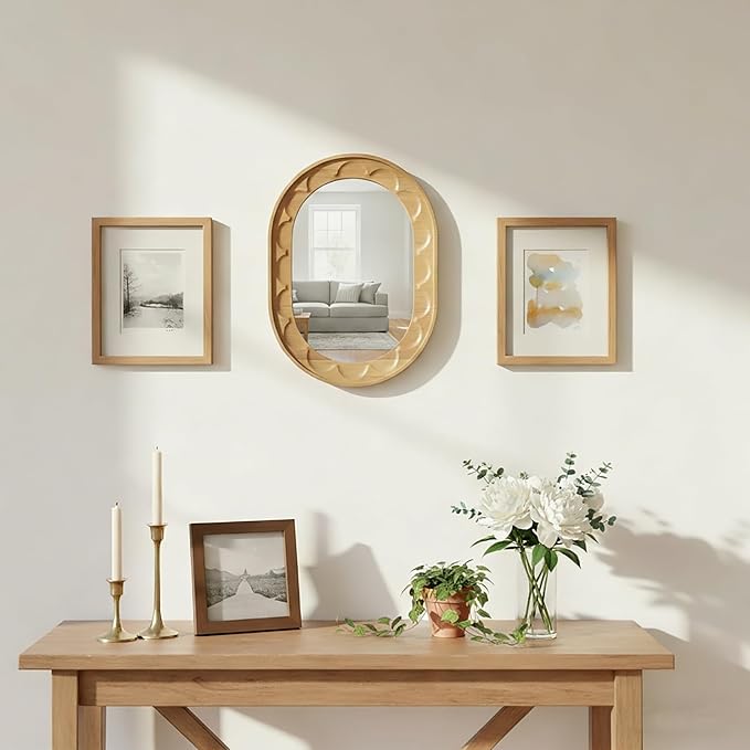 Entryway Small Mirrors for Wall, 16 x 12 Inch Bathroom Wood Mirror - Image 6