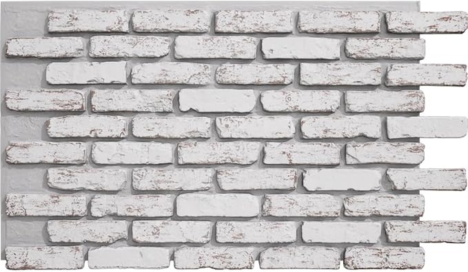 EverStone Aged Brick Faux Brick Panel, 46 7/8"W x 27"H x 1 1/4"D, Rustic White by EkenaMillwork
