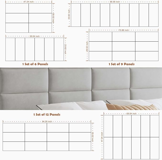 IFNOW Wall Mounted Upholstered Headboard Full, 3D Peel and Stick Soundproof - Image 6