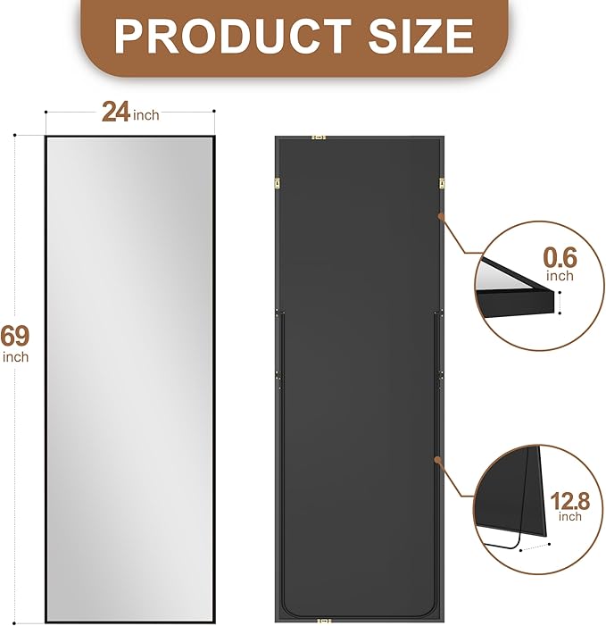 Delma Full Length Standing Mirror, Large Floor Mirror - Image 6