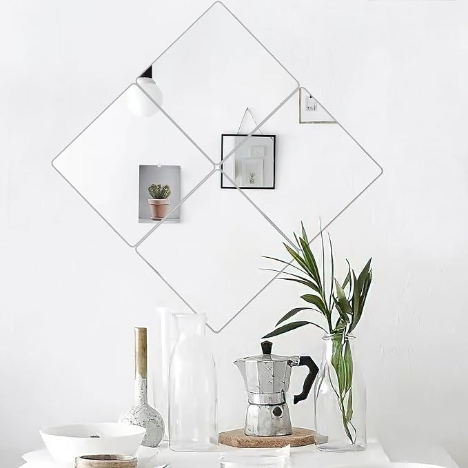 JUNEBRUSHS 4 Pack Self Adhesive Acrylic Mirror, 12X 12 Inch Mirror Tiles - Image 7
