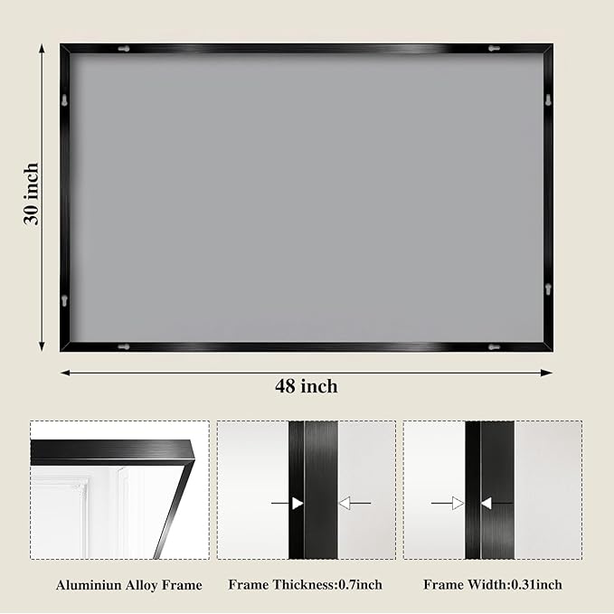 Koonmi Black Mirrors for Wall, 30x48 Inch Bathroom Mirror, Rectangular Wall - Image 2