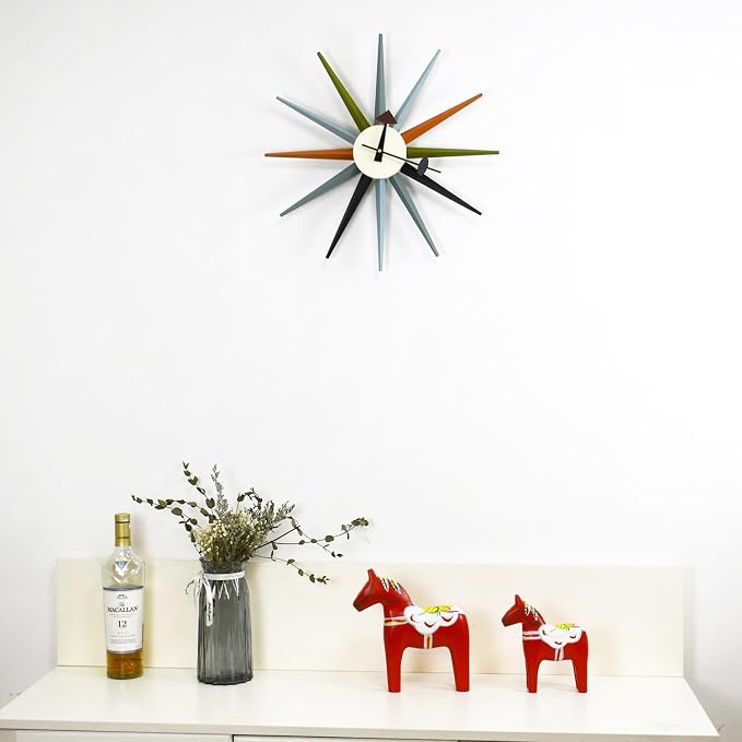 Mid Century Modern Wall Clock Large Silent Non Ticking 18 inch Solid Wood Retro - Image 8