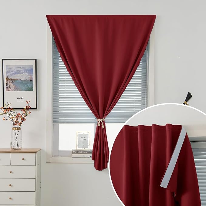 Thermal Blackout Curtains with Self-Adhesive Tape, No Rod No Drill Easy Install - Image 5