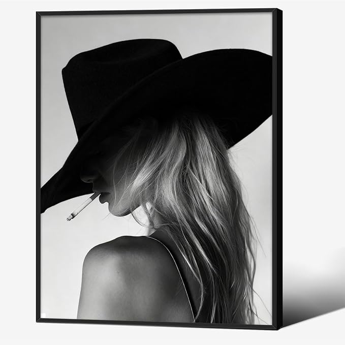 Trendy Black And White Black Framed Wall Art Cool Western Woman Smoking Prints by FuSatisYilife