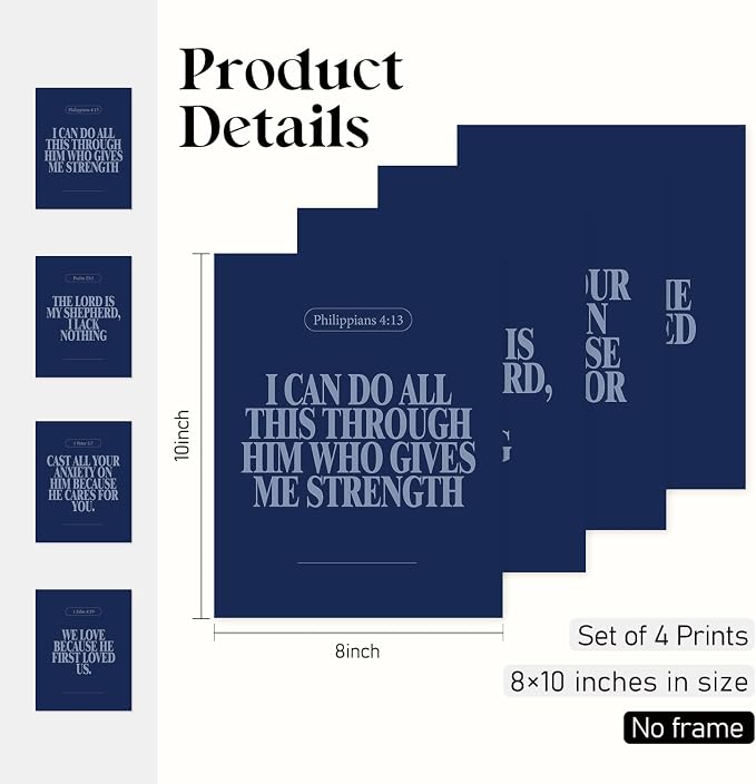 Locomiss Navy Blue Christian Wall Art Decor Posters, Minimalist Jesus Scripture - Image 2