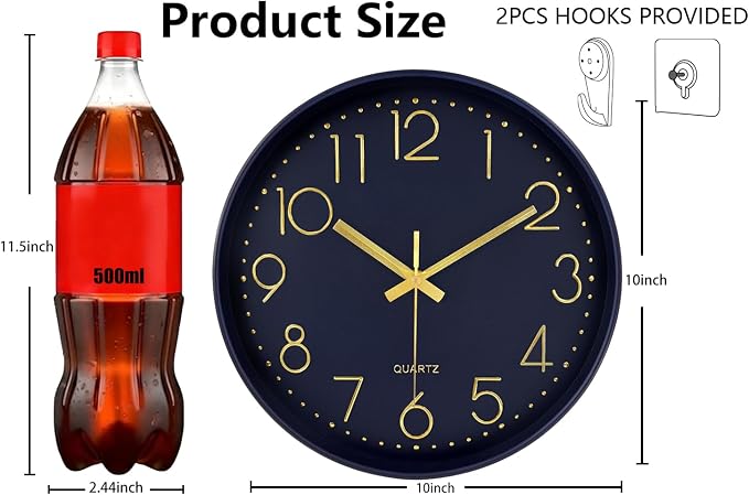 Wall Clock, Silent Wall Clocks Battery Operated 10 Inch- Modern Non Ticking - Image 3