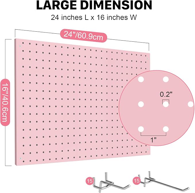 Peg Board, 3 Pack Metal Pegboard Panels Pink Pegboards Wall Organizer - Image 2