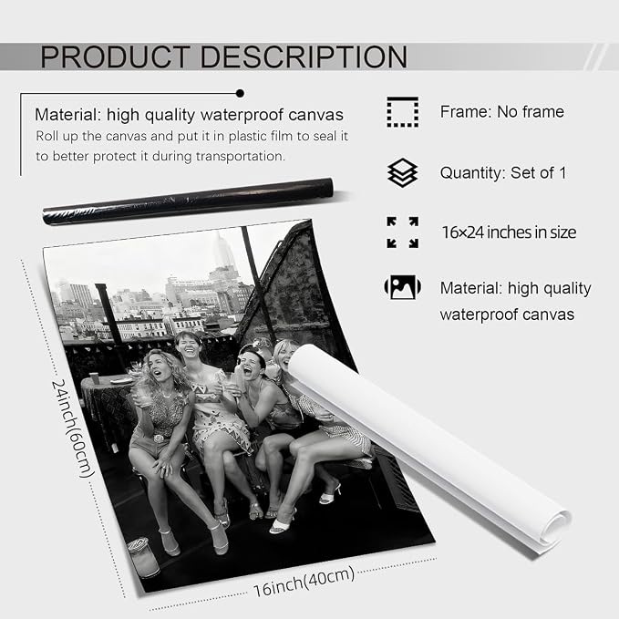Retro Black And White Woman Canvas Wall Art Fashion Rooftop Party Posters - Image 2