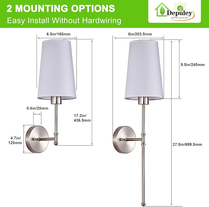 Depuley Battery Operated Wall Sconce: 27" Set of 2 Wireless Wall Lights - Image 8