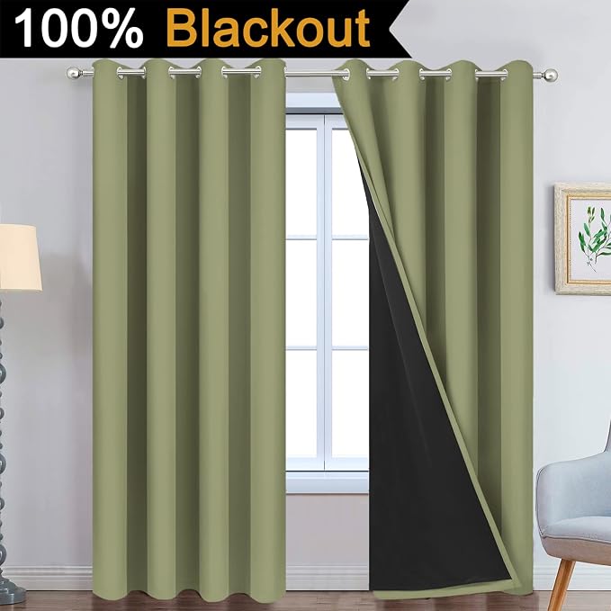 Yakamok 100% Blackout Window Curtain Panels, Heat and Full Light Blocking Drapes - Image 2