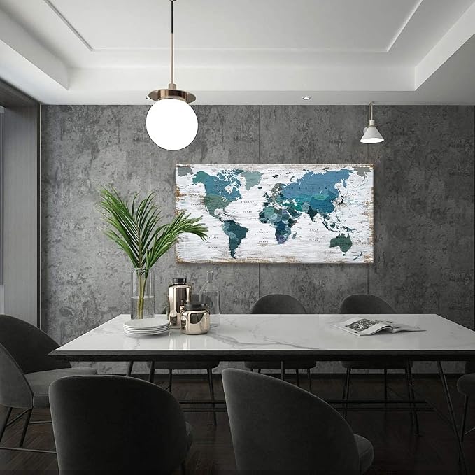 Teal Decor World Map Canvas Art Pictures - Image 8