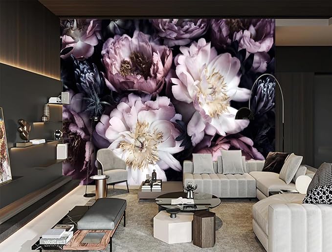 XMPMBM-Purple Peony Floral Fabric Wallpaper Living Room Bedroom Bathroom Wall - Image 3