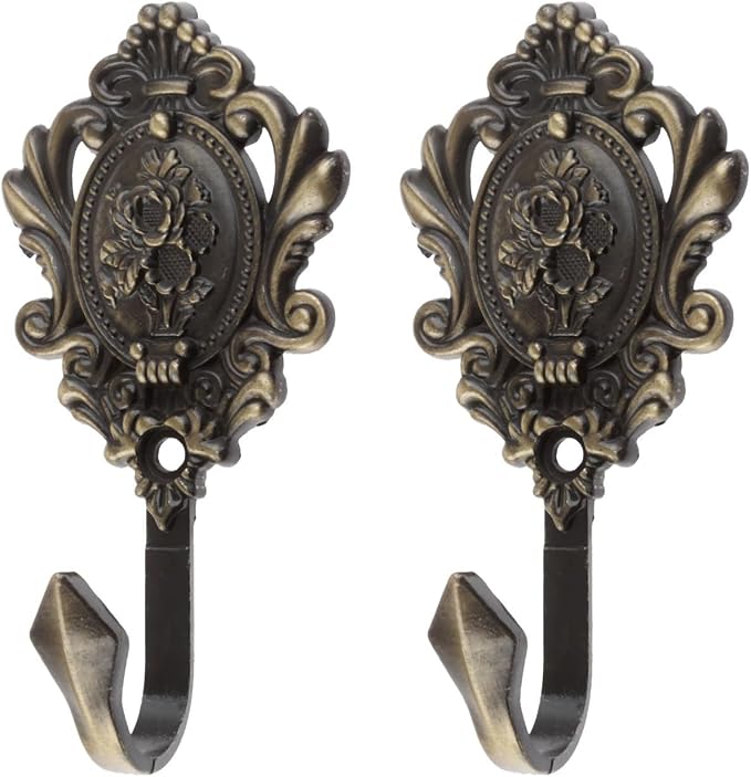 4Pcs Curtain Tiebacks Hook Vintage Bronze Rose Pattern Carved Wall Hooks Key - Image 4