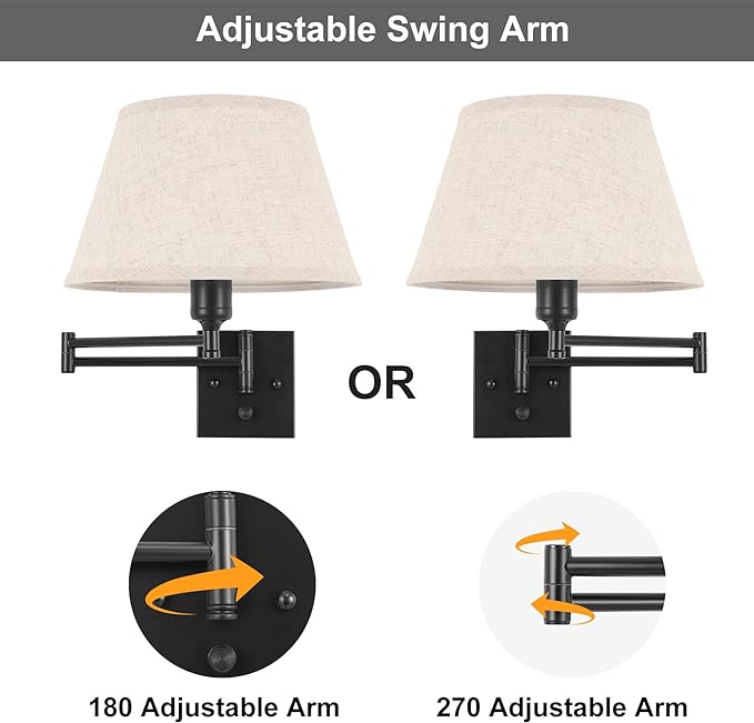 TRLIFE Dimmable Wall Sconce Plug in, Wall Sconces Set of Two Swing Arm Wall - Image 3