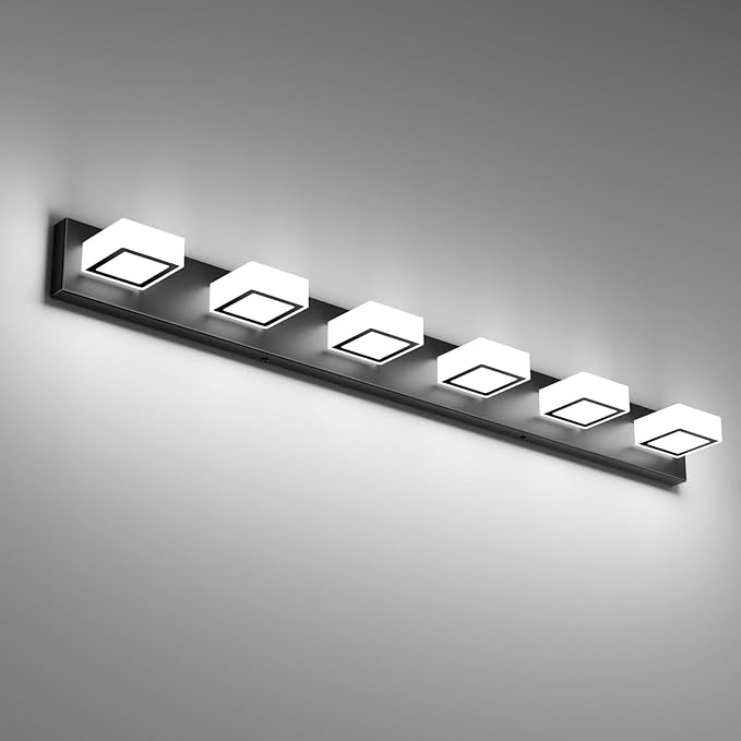 Ralbay Black Bathroom Vanity Lights 48inch Metal Acrylic LED Modern Bathroom by RalbayLighting