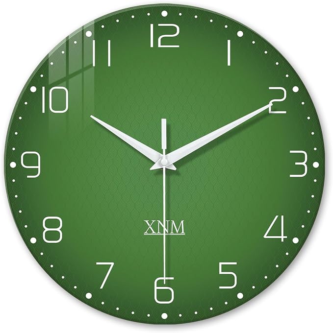 XNM Green Wall Clock for Bedroom Round Glass Wall Clocks Battery Operated 14 by XNMwallclock