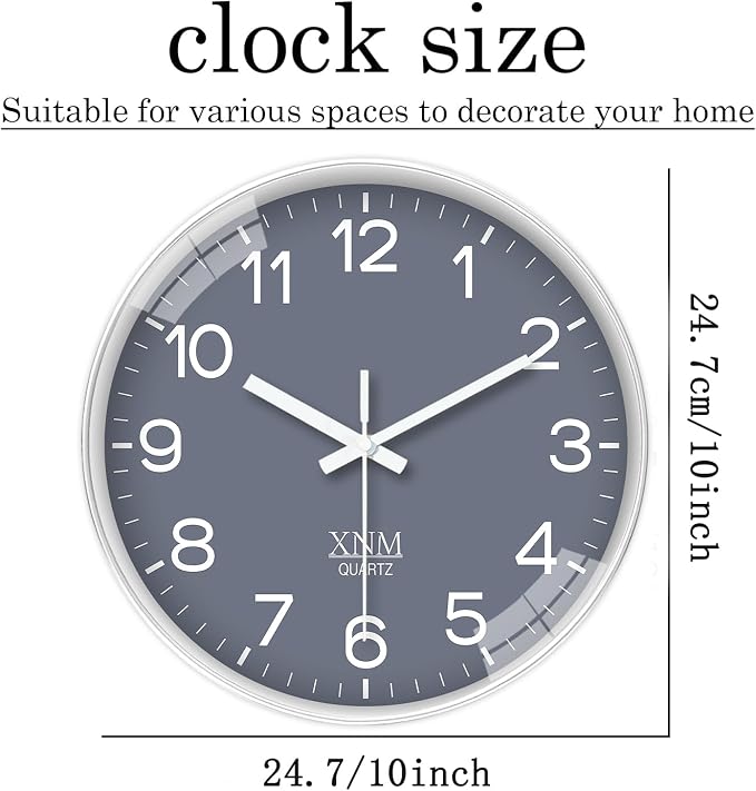 XNM Minimalist Wall Clocks Battery Operated Grey Analog Wall Clock - Image 3