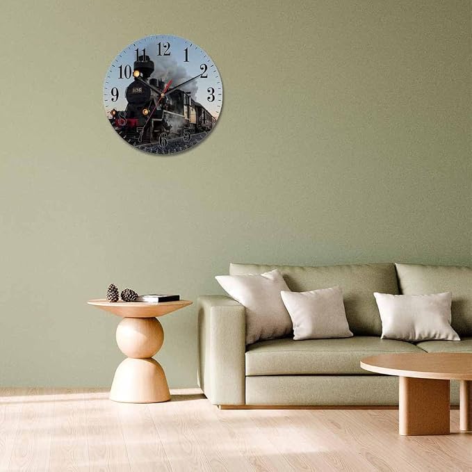 Mxocom Morning Train Wall Clock Old Steam Train Smoke Rairoad Sunrise 10 Inch - Image 7