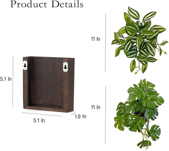 Wood Wall Planter Vase with Artificial Plants Wall Decor, Small Wall Plant - Image 4
