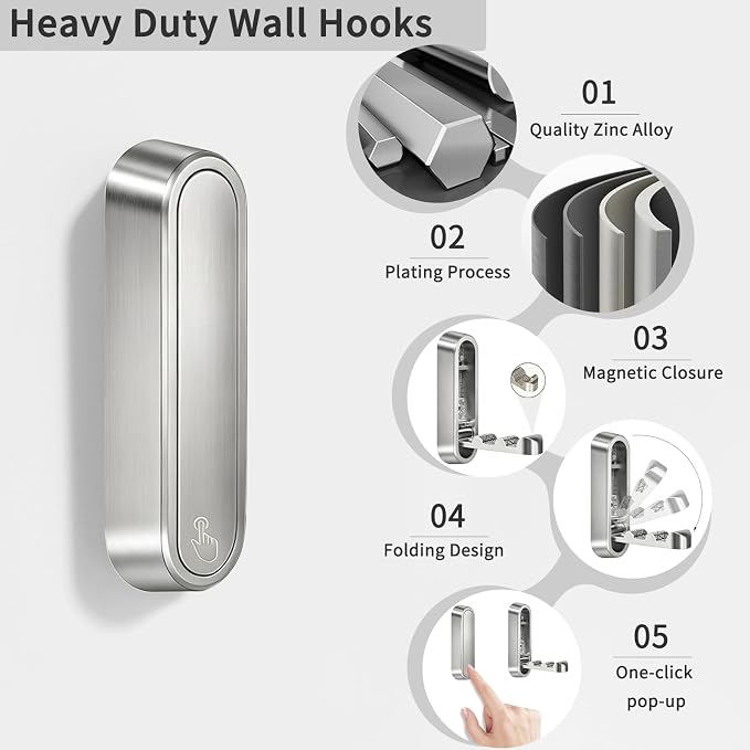 2PCS Foldable Wall Hooks, Flip Down Design - Image 2