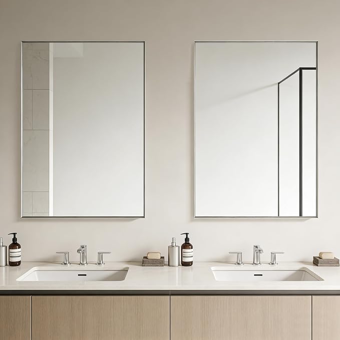 Bathroom Mirror for Wall, 36x24 Inch Metal Framed Mirror, Brushed Nickel - Image 4