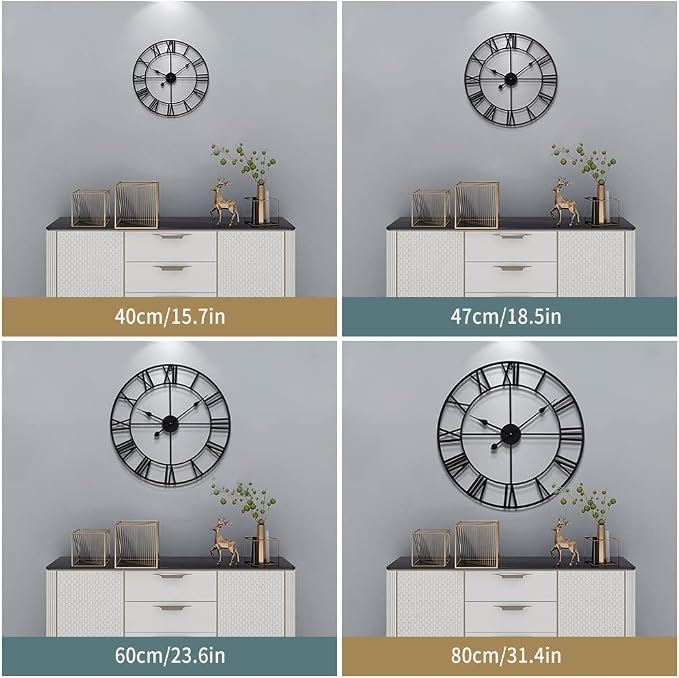 Large Modern Metal Wall Clocks Rustic Round Nearly Silent Little Ticking - Image 2