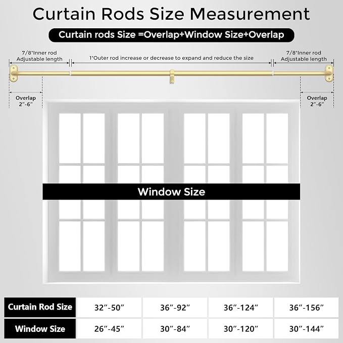 2 Pack Curtain Rods 36-88 Inch, 1 Inch Adjustable Heavy Duty Room Darkening - Image 8