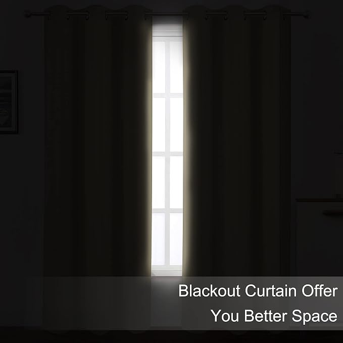 LEMOMO Blackout Curtains 66 x 84 inch/Beige Curtains Set of 2 Panels/Thermal - Image 3