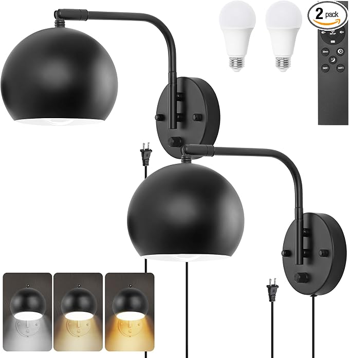 VATONI Wall Sconce with Remote Control, Dimmable Plug in Wall Sconces and by VATONI