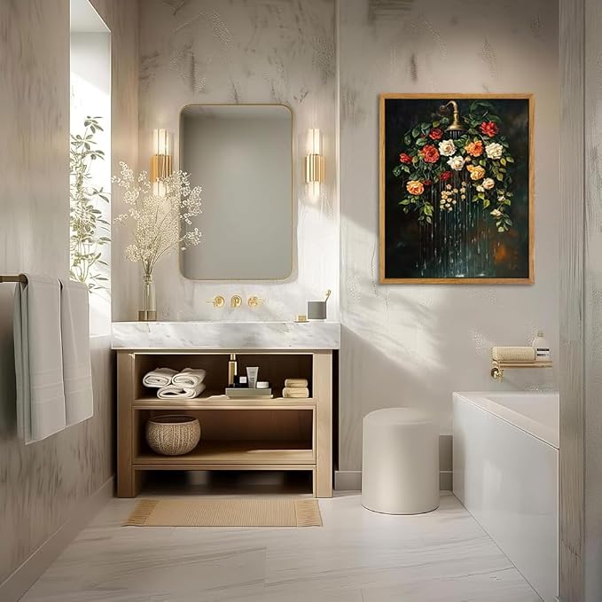 AtterrirArt Vintage Bathroom Framed Wall Art, Moody Botanical Canvas Print - Image 4