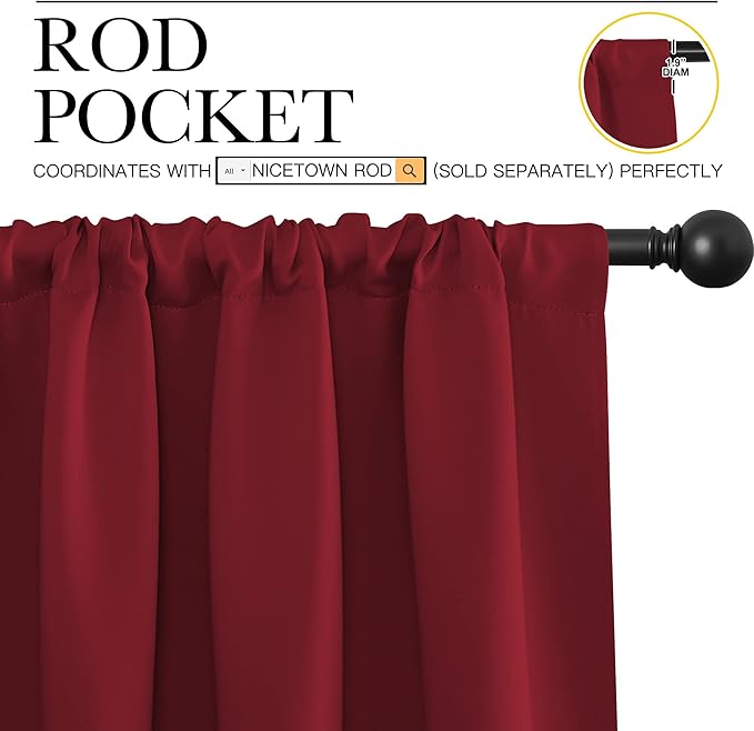 NICETOWN Christmas Burgundy Curtains Blackout Drape Panels - Image 3