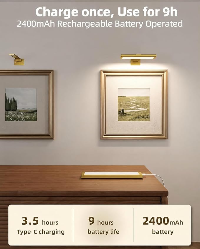 EZVALO Picture Light for Wall, Rechargeable 2400mAh Battery Lights Wireless - Image 5