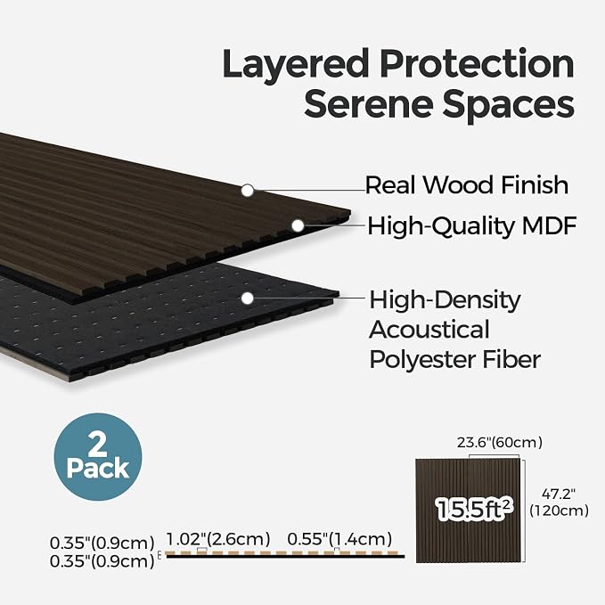 AKUMAX 2 Pack Acoustic Panels, Wood Slat - Image 4
