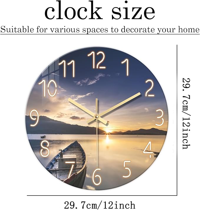 Kitchen Wall Clocks Battery Operated 12 Inch Sunset Decorative Small Wall Clock - Image 5
