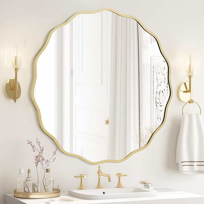 WallBeyond Round Wavy Mirror for Wall Decorative 32 inch, Modern Round Mirror by WallBeyond