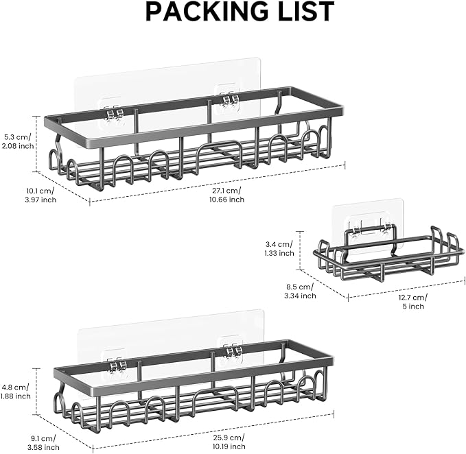 Shower Caddy, 3 Pack Shower Shelves - Image 2