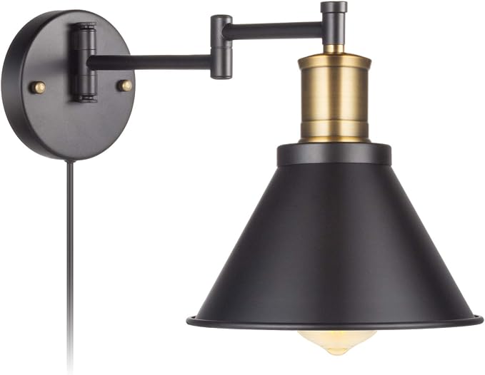 Swing Arm Wall Lamp Plug-in Cord Industrial Wall Sconce, Bronze and Black Finish by ArcoMead